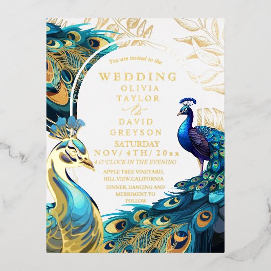 Folie Pauwveren Flora Trouw Uitnodiging (Voorkant)