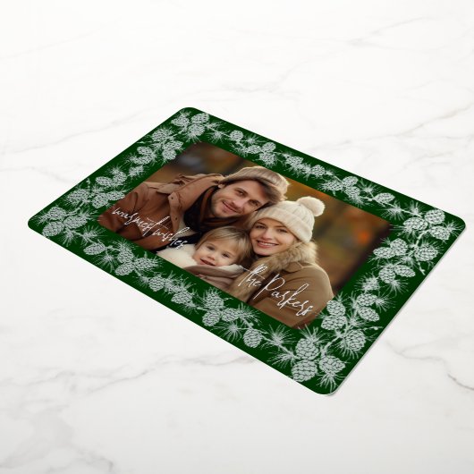 Folie Pinecone Vakantie Fotokaart- fir groen Folie Feestdagenkaart (Gedraaid)