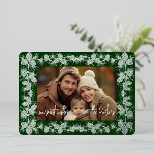 Folie Pinecone Vakantie Fotokaart- fir groen Folie Feestdagenkaart (Staand Voorkant)