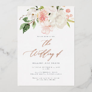 FOLIE Pink Floral Garden Spring Wedding Uitnodigin Folie Uitnodiging