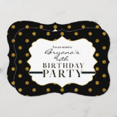 Folie Polka Dots Party Invitation Black & Gold Fau Kaart (Voorkant / Achterkant)