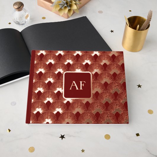Folie Red Art Deco patroon, , chique, elegant, bea Gastenboek (Voorkant open)