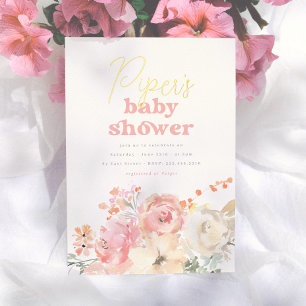 Folie Retro Bloemen Meisje Baby Shower Uitnodiging