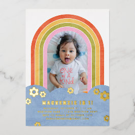 Folie Retro Rainbow Kind Birthday Uitnodiging