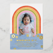 Folie Retro Rainbow Kind Birthday Uitnodiging (Voorkant)