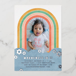 Folie Retro Rainbow Kind Birthday Uitnodiging