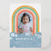 Folie Retro Rainbow Kind Birthday Uitnodiging (Voorkant)