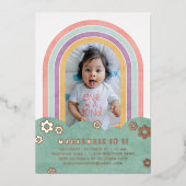 Folie Retro Rainbow Kind Birthday Uitnodiging (Voorkant)