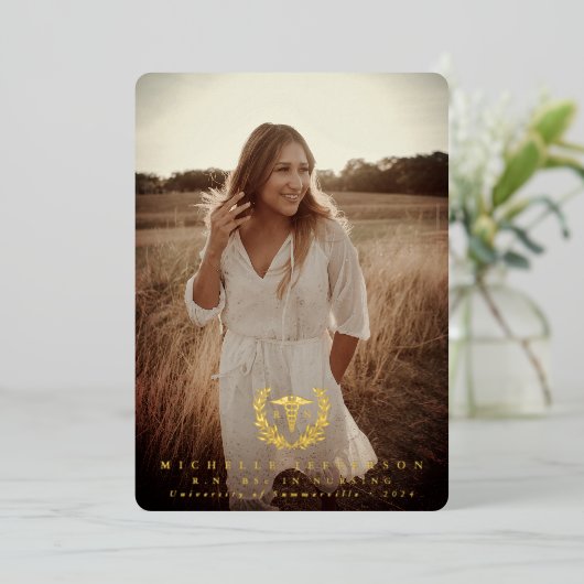 Folie RN Afstuderen Caduceus Foto aankondiging (Staand Voorkant)