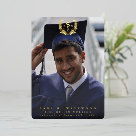 Folie RN Asclepius Afstuderen Fotoaankondiging Uitnodiging (Staand Voorkant)