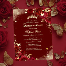 Folie Rood Gouden Vlinder Bloemige Quinceanera