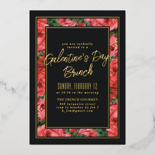 Folie Roos Lijst Galentine's Day Invitation - Blac Folie Uitnodiging (Voorkant)