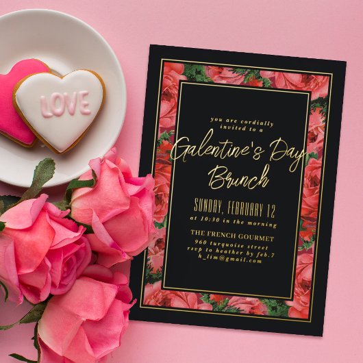 Folie Roos Lijst Galentine's Day Invitation - Blac Uitnodiging