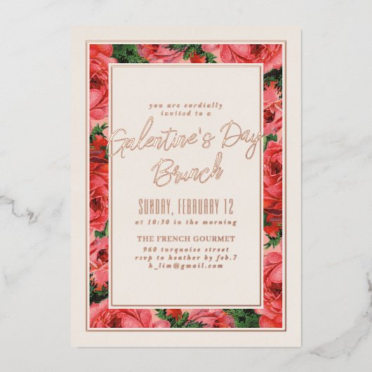 Folie Roos Lijst Galentine's Day Invitation - Ivor Folie Uitnodiging (Voorkant)