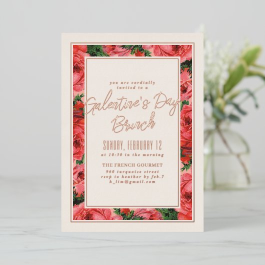 Folie Roos Lijst Galentine's Day Invitation - Ivor Folie Uitnodiging (Staand Voorkant)