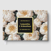 Folie roos rococo bloemmotief gouden witte bruilof gastenboek (Voorkant)