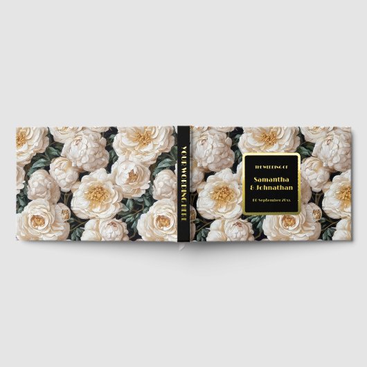 Folie roos rococo bloemmotief gouden witte bruilof gastenboek (Volledig)
