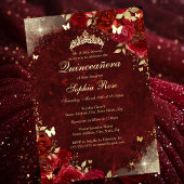 Folie Royal rood gouden vlinder bloemenquinceanera Folie Uitnodiging