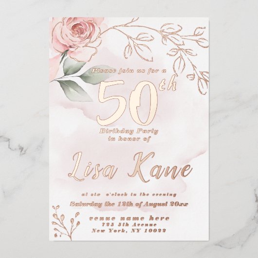 Folie Roze Roze Birthday Uitnodiging tot Folie (Voorkant)