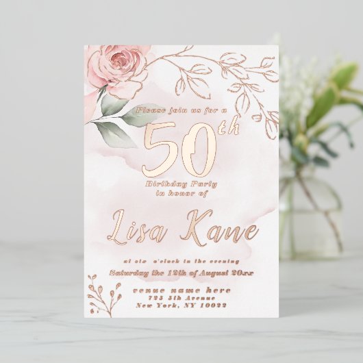 Folie Roze Roze Birthday Uitnodiging tot Folie (Staand Voorkant)