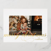 Folie Script Merry Kerstmis Elegant Photo Briefkaa Folie Feestdagen Briefkaart (Voorkant)