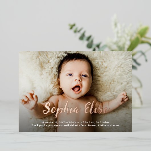 Folie Script Naam 2 Foto's Geboorte Aankondiging (Staand Voorkant)