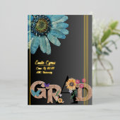 Folie Script Retro floral Afstuderen Aankondiging (Staand Voorkant)