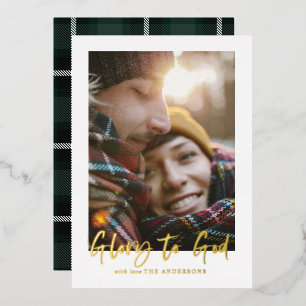 folie script roem aan god groene tartan foto  feestdagenkaart