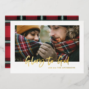 folie script roem aan god rood tartan foto feestdagenkaart