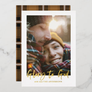 folie script roem tot god mosterd tartan foto feestdagenkaart