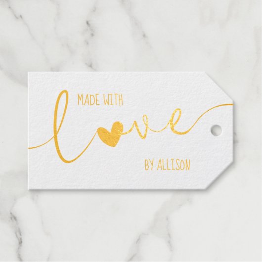 💛✨ Folie script typografie gemaakt met liefde Cadeaulabels (Voorkant (horizontaal))