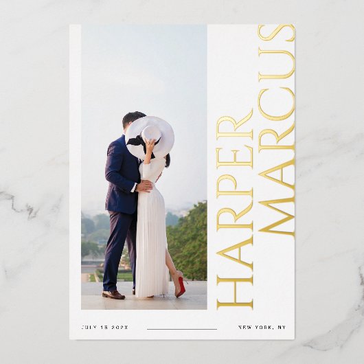 Folie Side Names Moderne foto Save the Date Kaart (Voorkant)