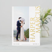 Folie Side Names Moderne foto Save the Date Kaart (Staand Voorkant)