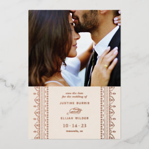 Folie Sierlijke Frame Save the Date Kaart - Ivoork