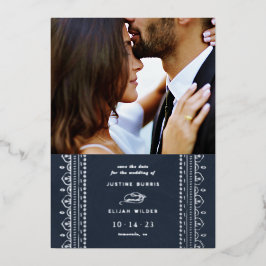 Folie Sierlijke Frame Save the Date Kaart - Navy