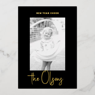Folie Signature Cheer Black Nieuwjaar Fotokaart Folie Feestdagenkaart