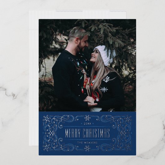 Folie Snowflake Flourish Lijst Kaart - Blauw (Envelop)