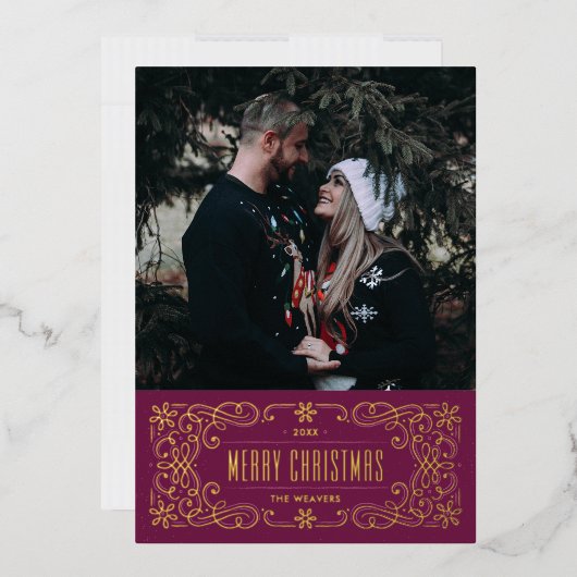 Folie Snowflake Flourish Lijst Kaart - Paars (Envelop)