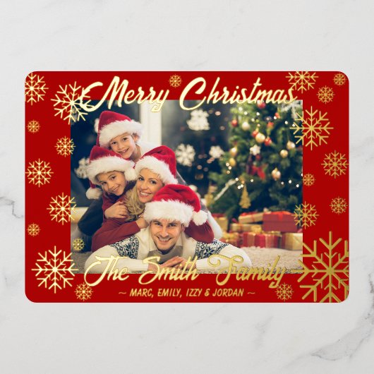 Folie Snowflake-kerstkaart Rood Folie Feestdagenkaart (Voorkant)