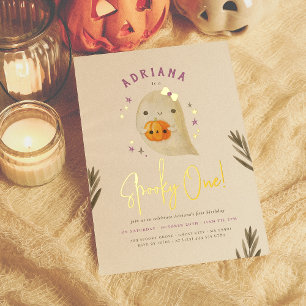 Folie Spooky One Girl Halloween First Birthday Uitnodiging
