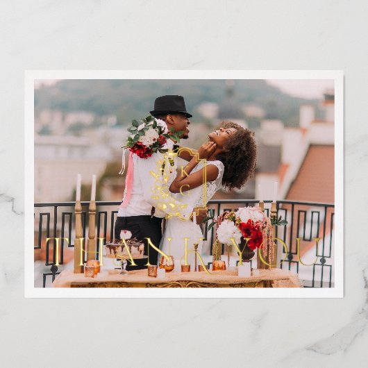 Folie-Stamped Minimal Wedding Foto Dank je kaart (Voorkant)