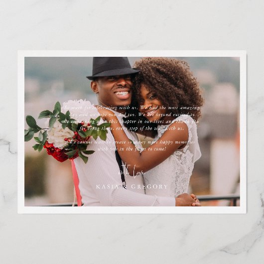 Folie-Stamped Minimal Wedding Foto Dank je kaart (Achterkant)