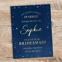 Folie Sterren Celestial Navy Bridesmaid Voorstel K Folie Uitnodiging Briefkaart