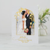 Folie Stof Blauw Eucalyptus Boog YOUR PHOTO Uitnodiging (Staand Voorkant)