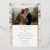 FOLIE Stoffig Roos Goud  Classic Foto Bruiloft Folie Uitnodiging (Voorkant)