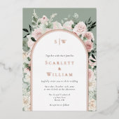 FOLIE Stoffig Roos Gouden Sage Monogram Foto Bruil Folie Uitnodiging (Voorkant)