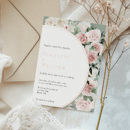 FOLIE Stoffig Roos Gouden Salie Bloemen Bruiloft Uitnodiging