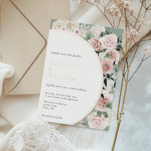 FOLIE Stoffig Roos Gouden Salie  Bloemen Bruiloft Uitnodiging