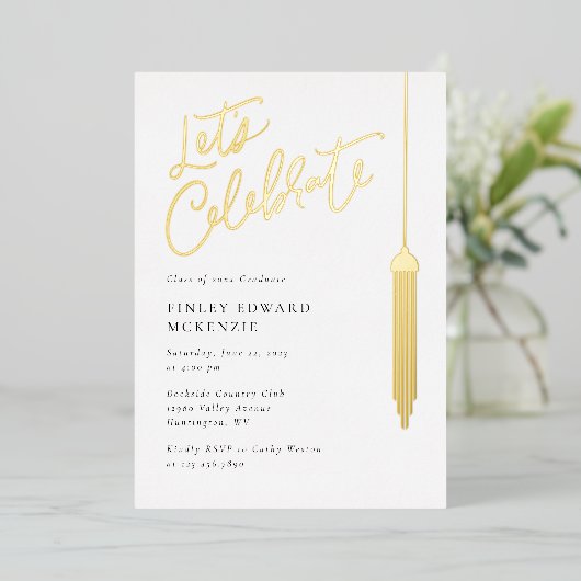 Folie Tassel Afstudeerder Partij Afstuderen Uitnod Folie Feestdagenkaart (Staand Voorkant)