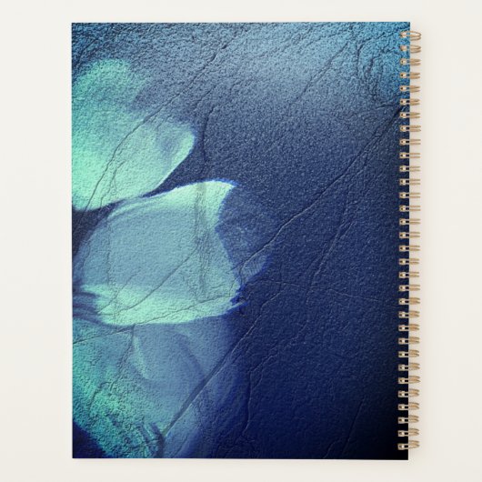 Folie Torquoise Floral Navy Blue Script Monogram Planner (Achterkant)